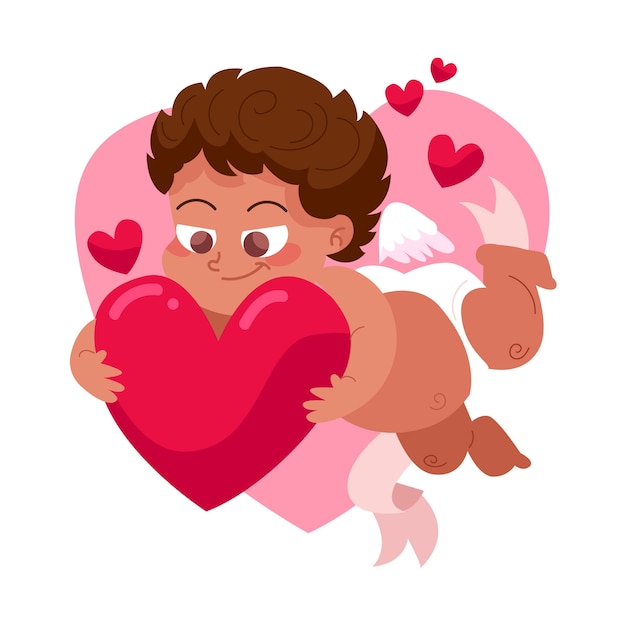 Flache valentinstag-amor- oder engelillustration