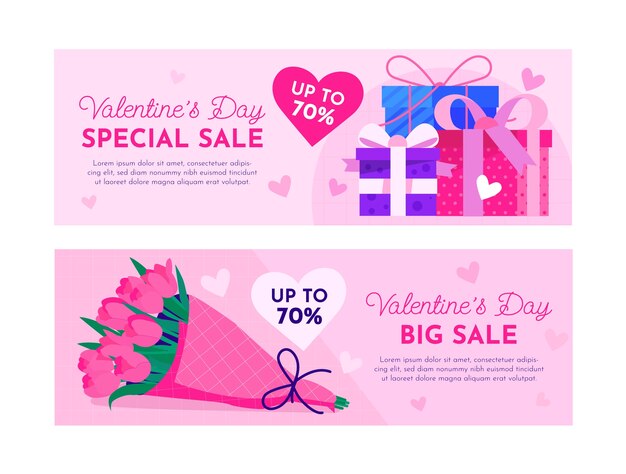 Flache Valentinstag-Feier-Verkaufsfahnen eingestellt