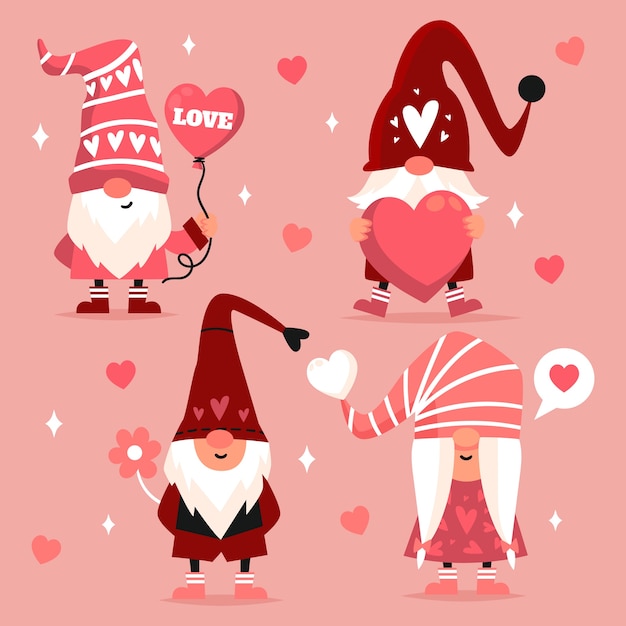 Flache valentinstag-gnome-kollektion