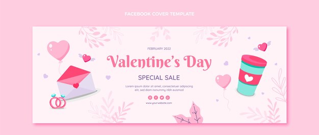 Flache Valentinstag-Social-Media-Cover-Vorlage