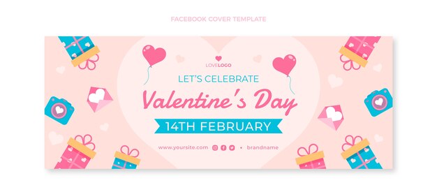Flache Valentinstag-Social-Media-Cover-Vorlage