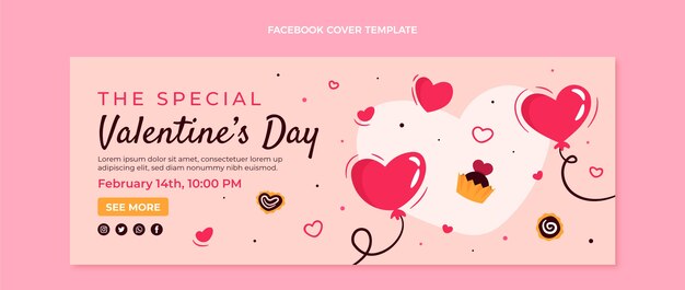 Flache Valentinstag-Social-Media-Cover-Vorlage