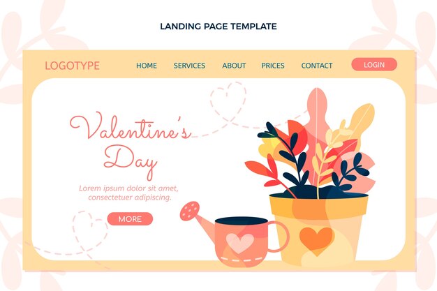 Flache valentinstag-zielseitenvorlage