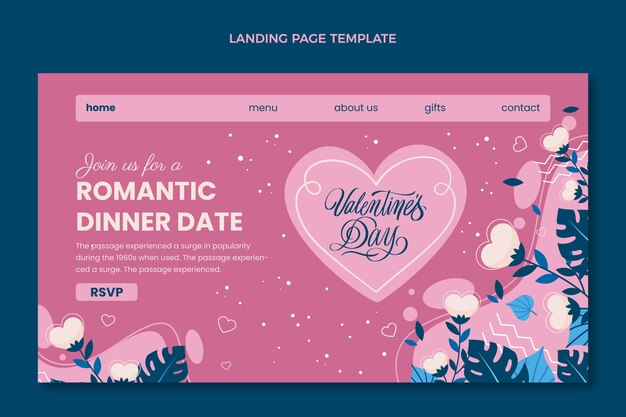 Flache valentinstag-zielseitenvorlage