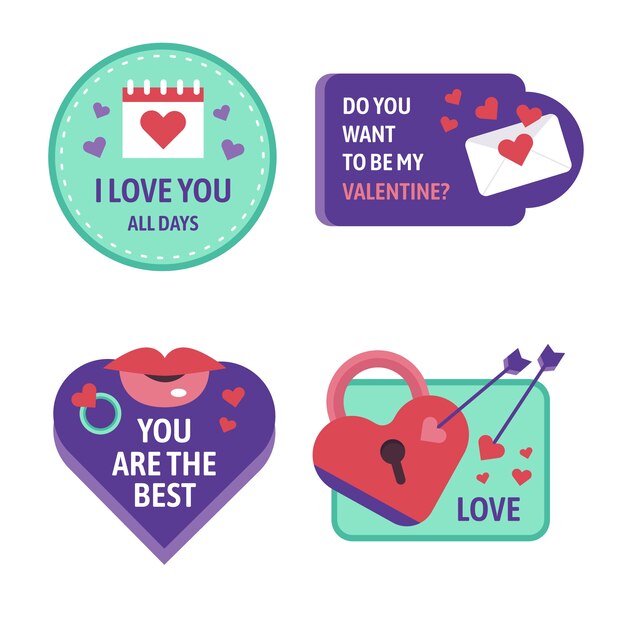 Flache valentinstagaufklebersammlung