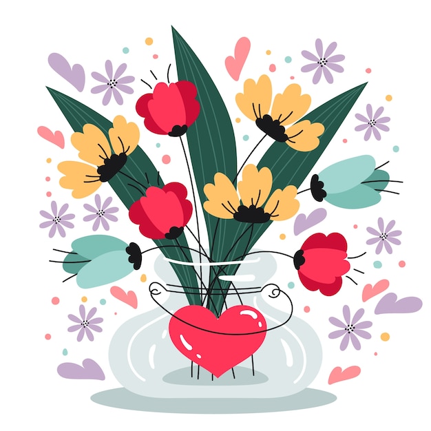 Flache valentinstagblumenillustration