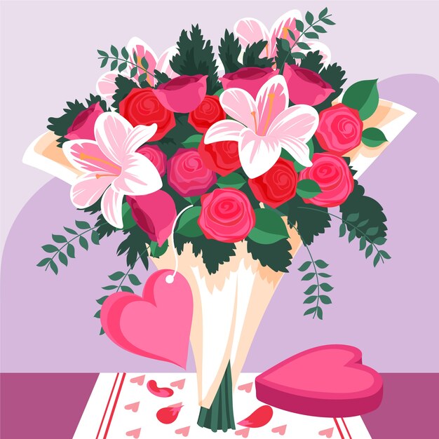 Flache valentinstagblumenillustration