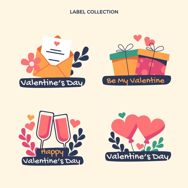 Flache valentinstagetikettenkollektion