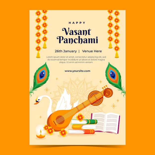 Flache vasant panchami festival vertikale plakatvorlage