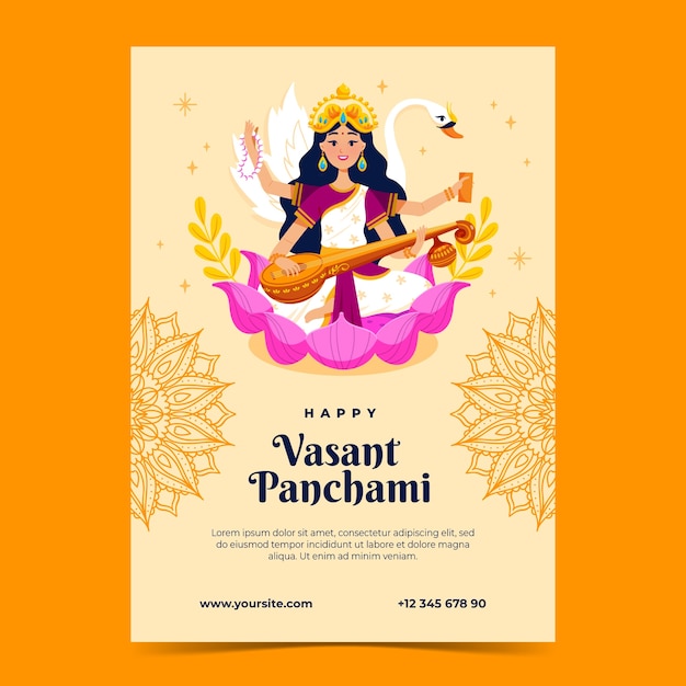 Kostenloser Vektor flache vasant panchami festival vertikale plakatvorlage