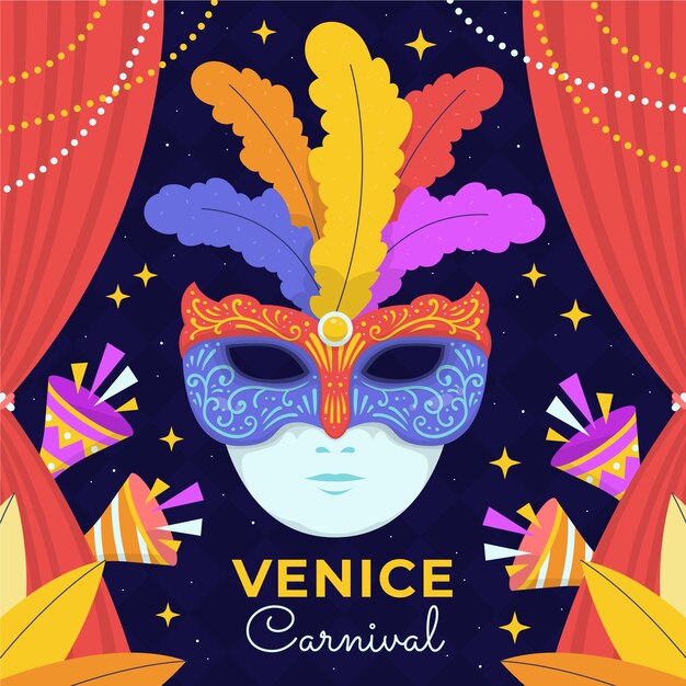 Flache Venedig-Karnevalsillustration mit Maske