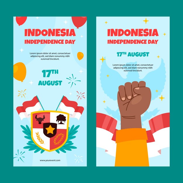 Flache vertikale banner für den indonesischen unabhängigkeitstag gesetzt
