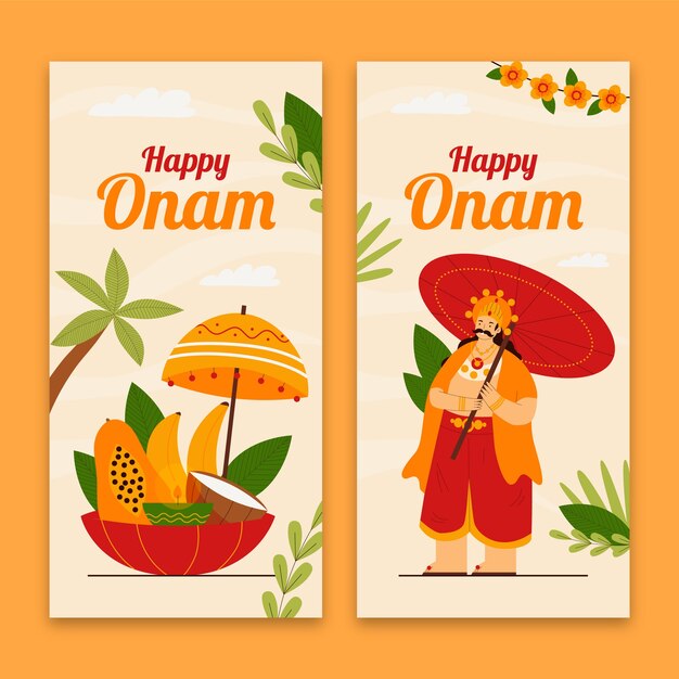 Flache vertikale Bannervorlage für die Feier des Onam-Festivals
