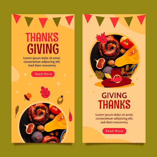 Kostenloser Vektor flache vertikale bannervorlage für thanksgiving mit wimpelkette