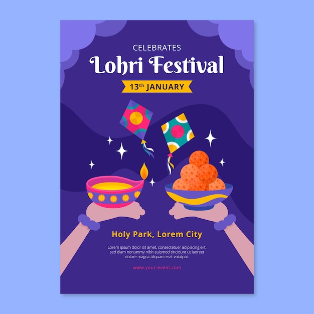 Kostenloser Vektor flache vertikale flyer-vorlage für das lohri-festival