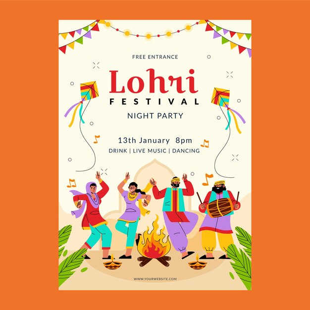 Flache vertikale Flyer-Vorlage für das Lohri-Festival