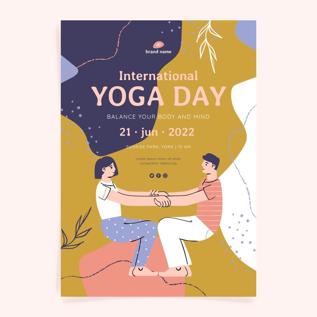 Flache vertikale flyer-vorlage für den internationalen yoga-tag