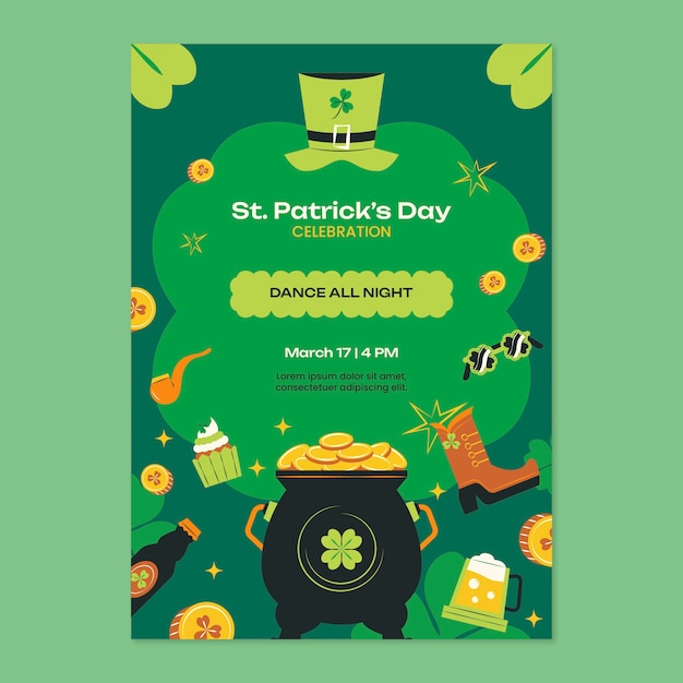 Kostenloser Vektor flache vertikale flyer-vorlage für die feier des st. patrick's day.