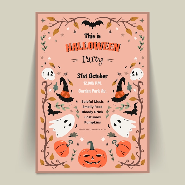 Kostenlose Vektor flache vertikale flyer-vorlage für halloween-feier