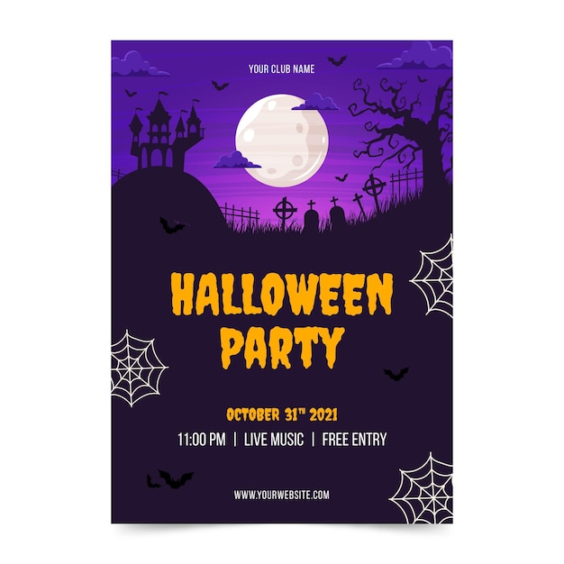 Flache vertikale flyer-vorlage für halloween-partys