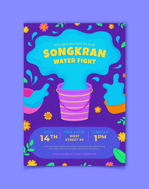 Flache vertikale flyer-vorlage für songkran