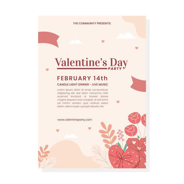 Flache vertikale Flyer-Vorlage zum Valentinstag