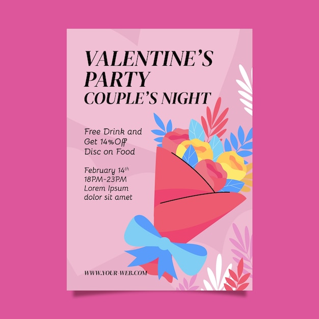 Flache vertikale Flyer-Vorlage zum Valentinstag