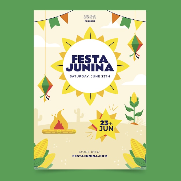 Flache vertikale plakatvorlage für brasilianische festas juninas feiern
