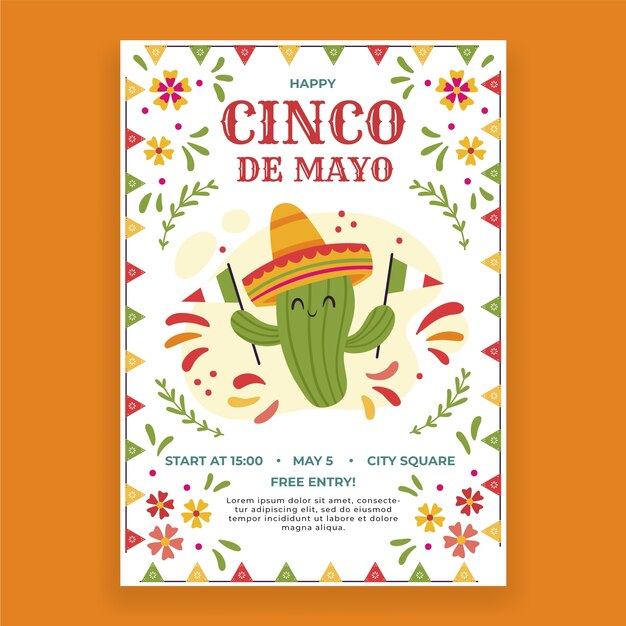 Flache vertikale Plakatvorlage für Cinco de Mayo-Feier