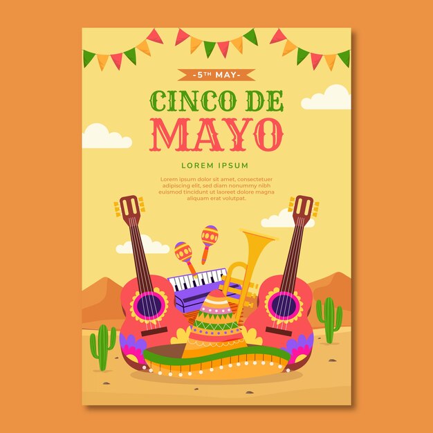 Flache vertikale Plakatvorlage für Cinco de Mayo-Feier