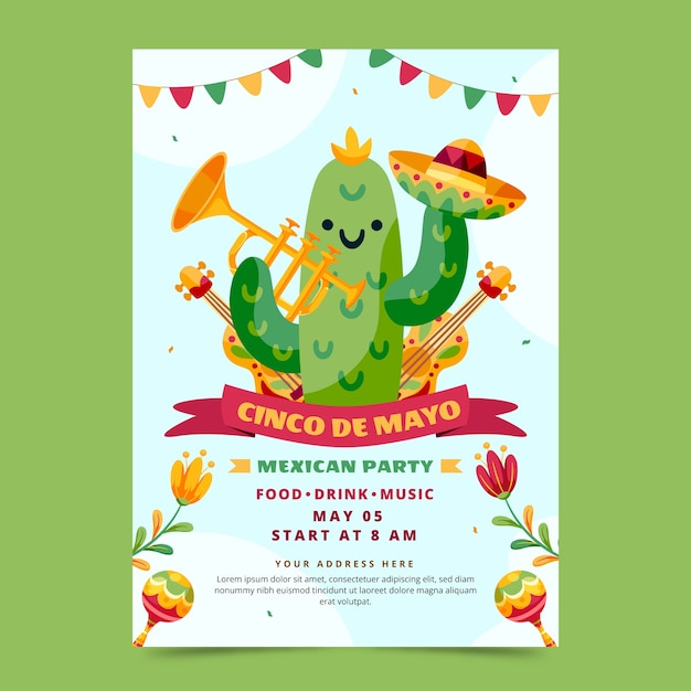 Kostenloser Vektor flache vertikale plakatvorlage für cinco de mayo