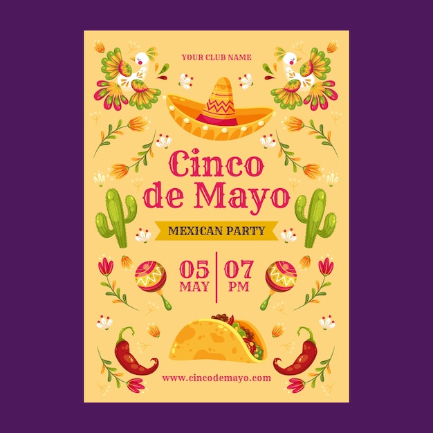 Flache vertikale Plakatvorlage für Cinco de Mayo