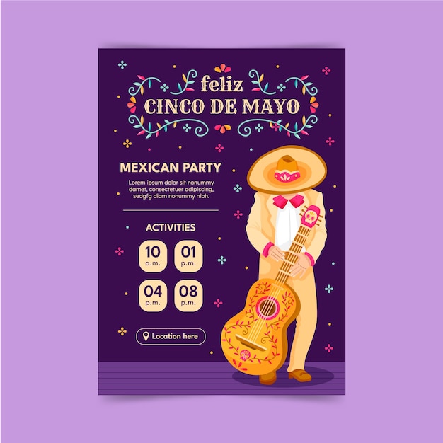 Kostenloser Vektor flache vertikale plakatvorlage für cinco de mayo