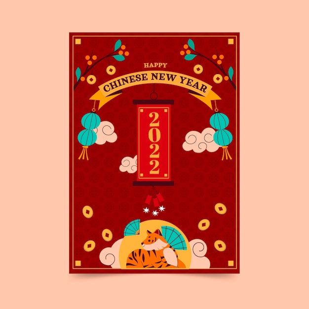 Flache vertikale plakatvorlage für das chinesische neujahr