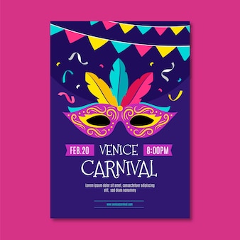 Flache vertikale plakatvorlage für den karneval in venedig