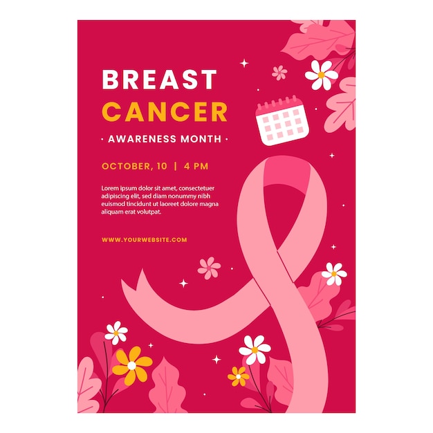 Flache vertikale Plakatvorlage für den Monat der Aufklärung über Brustkrebs