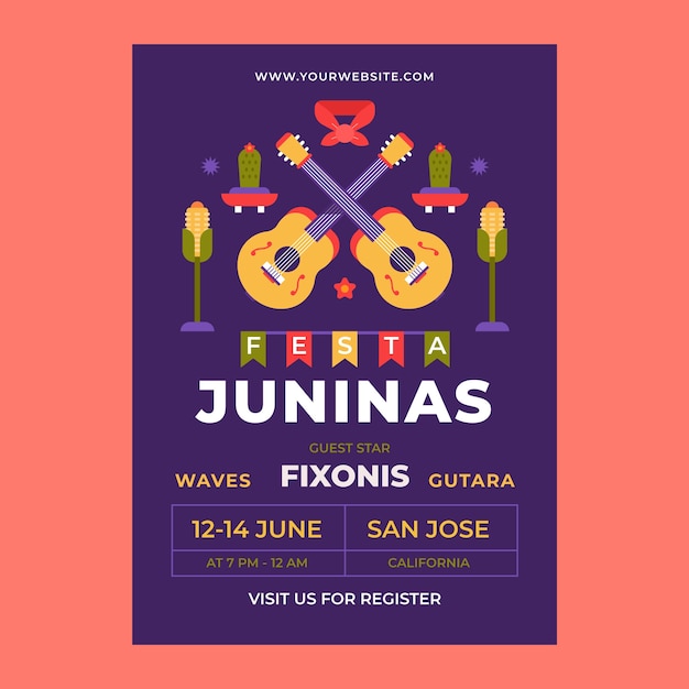 Kostenloser Vektor flache vertikale plakatvorlage für die feier der brasilianischen festas juninas