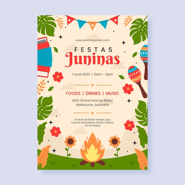 Kostenloser Vektor flache vertikale plakatvorlage für die feier der brasilianischen festas juninas