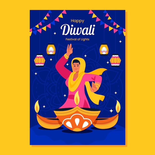 Flache vertikale plakatvorlage für die feier des hinduistischen diwali-festes