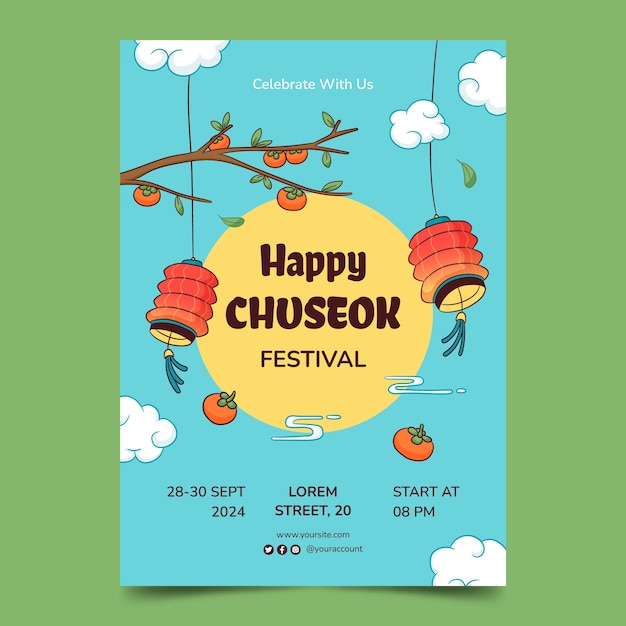 Kostenloser Vektor flache vertikale plakatvorlage für die feier des koreanischen chuseok-festes