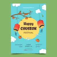 Kostenloser Vektor flache vertikale plakatvorlage für die feier des koreanischen chuseok-festes