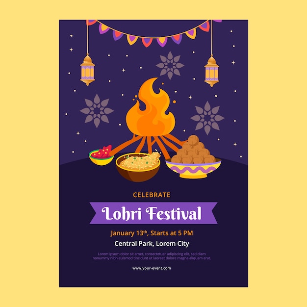 Kostenloser Vektor flache vertikale plakatvorlage für die feier des lohri-festivals