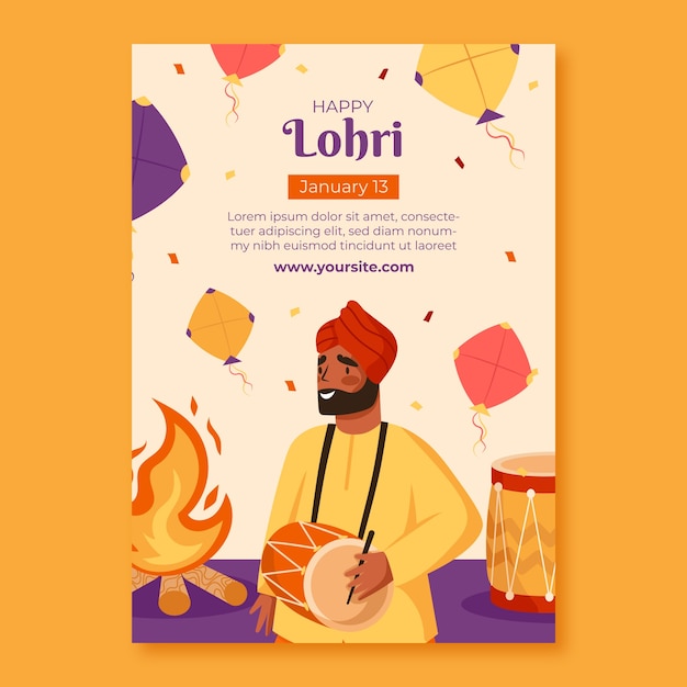 Flache vertikale plakatvorlage für die feier des lohri-festivals