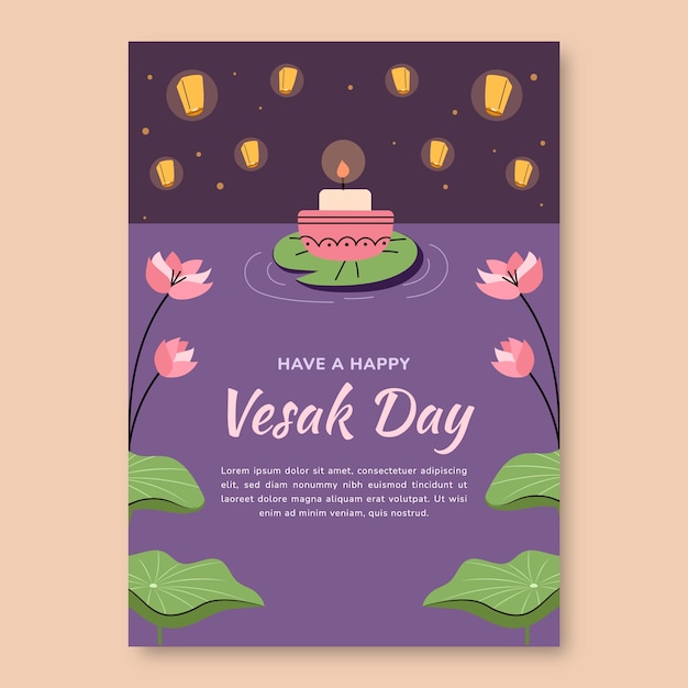 Flache vertikale plakatvorlage für die feier des vesak-festivals