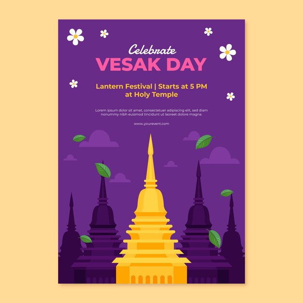 Flache vertikale Plakatvorlage für die Feier des Vesak-Festivals