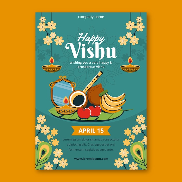 Kostenloser Vektor flache vertikale plakatvorlage für die feier des vishu-festivals