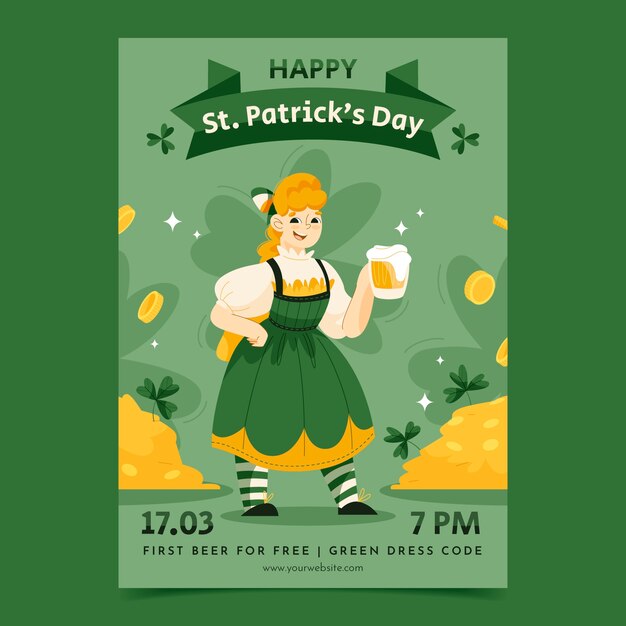 Flache vertikale Plakatvorlage für die Feier zum St. Patrick's Day