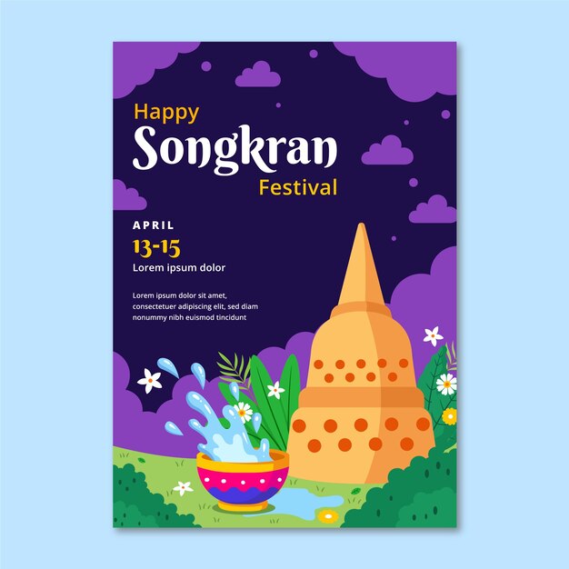 Kostenloser Vektor flache vertikale plakatvorlage für feierlichkeiten zum songkran-wasserfest