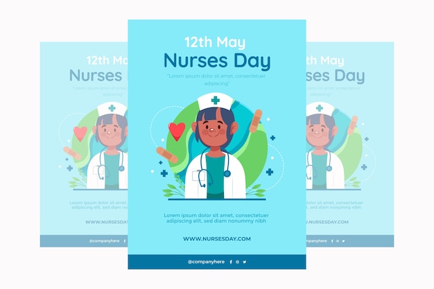 Kostenloser Vektor flache vertikale plakatvorlage für internationale feierlichkeiten zum tag der krankenschwestern