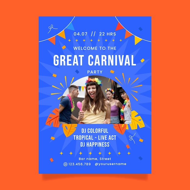 Flache vertikale plakatvorlage für karnevalsfeiern